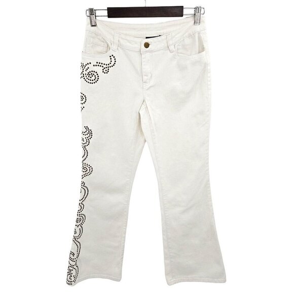 Boston Proper Denim - Boston Proper Jeans Womens Sz 4 Flare Embellished Studded Stretch Mid Rise White